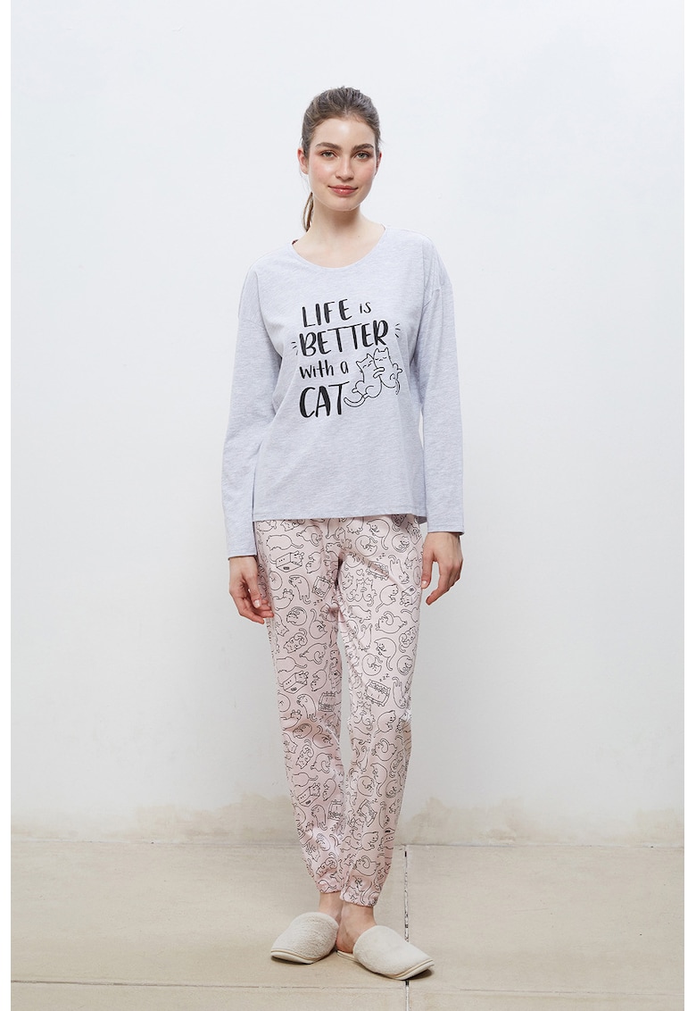 Pijama regular-fit cu text si imprimeu grafic Pijama regular-fit cu text si imprimeu grafic