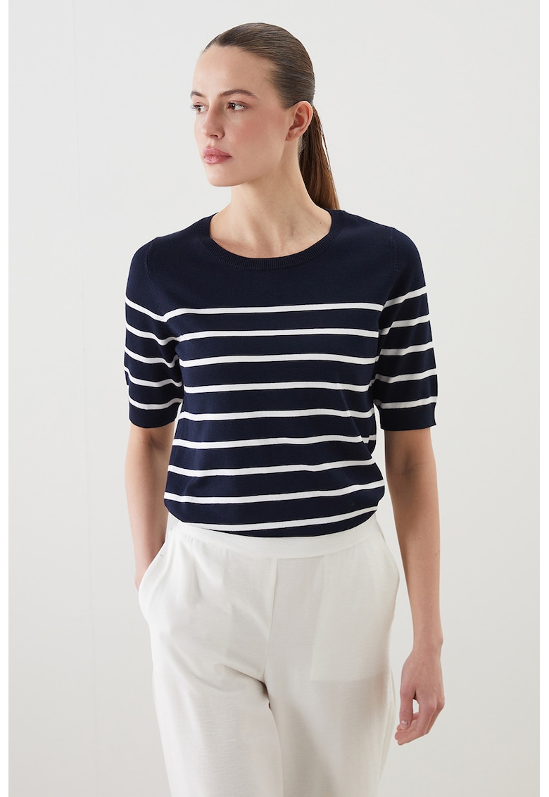 Pulover cu dungi si maneci scurte