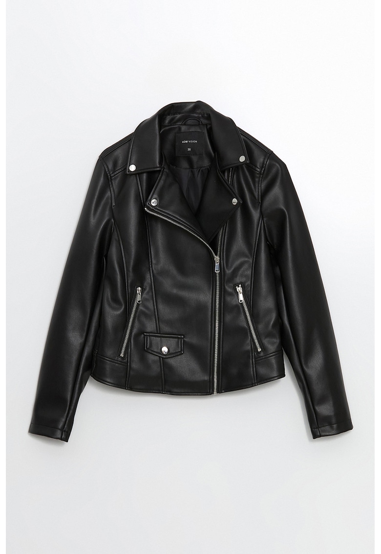 Jacheta din piele ecologica cu revere decupate