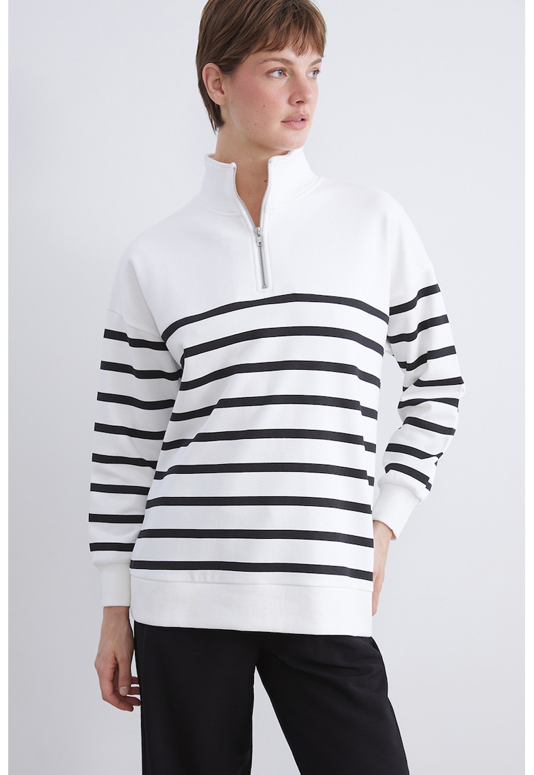 Bluza de trening cu model in dungi si fenta cu fermoar