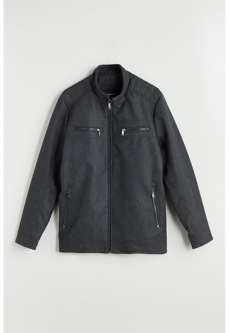 Jacheta din piele ecologica cu buzunar cu fermoar