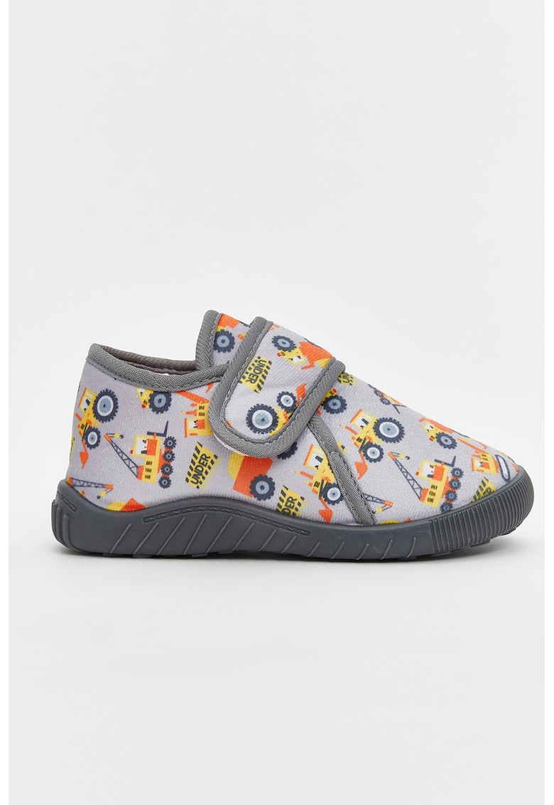 Papuci din fleece cu velcro si imprimeu
