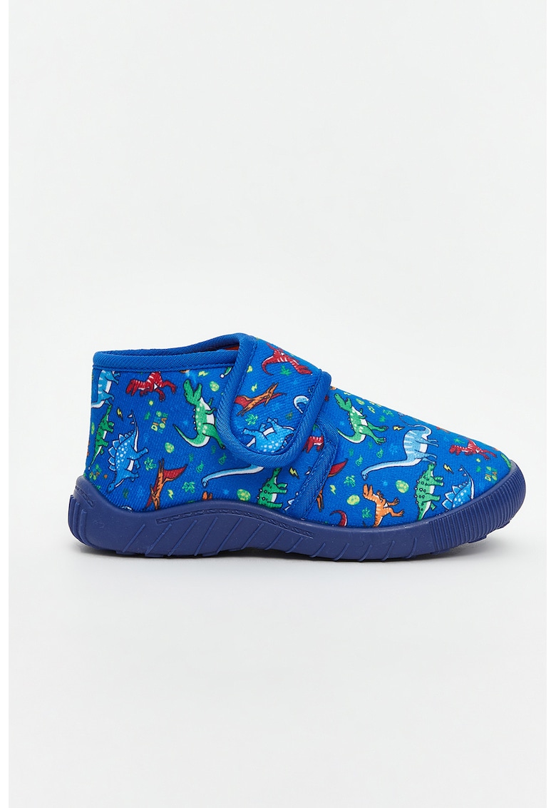 Papuci de casa cu velcro si imprimeu cu dinozauri