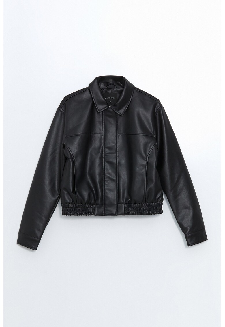 Jacheta de piele sintetica cu terminatie elastica - Negru