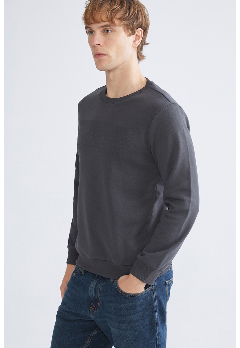 Bluza de trening din amestec de bumbac cu decolteu la baza gatului - Gri antracit