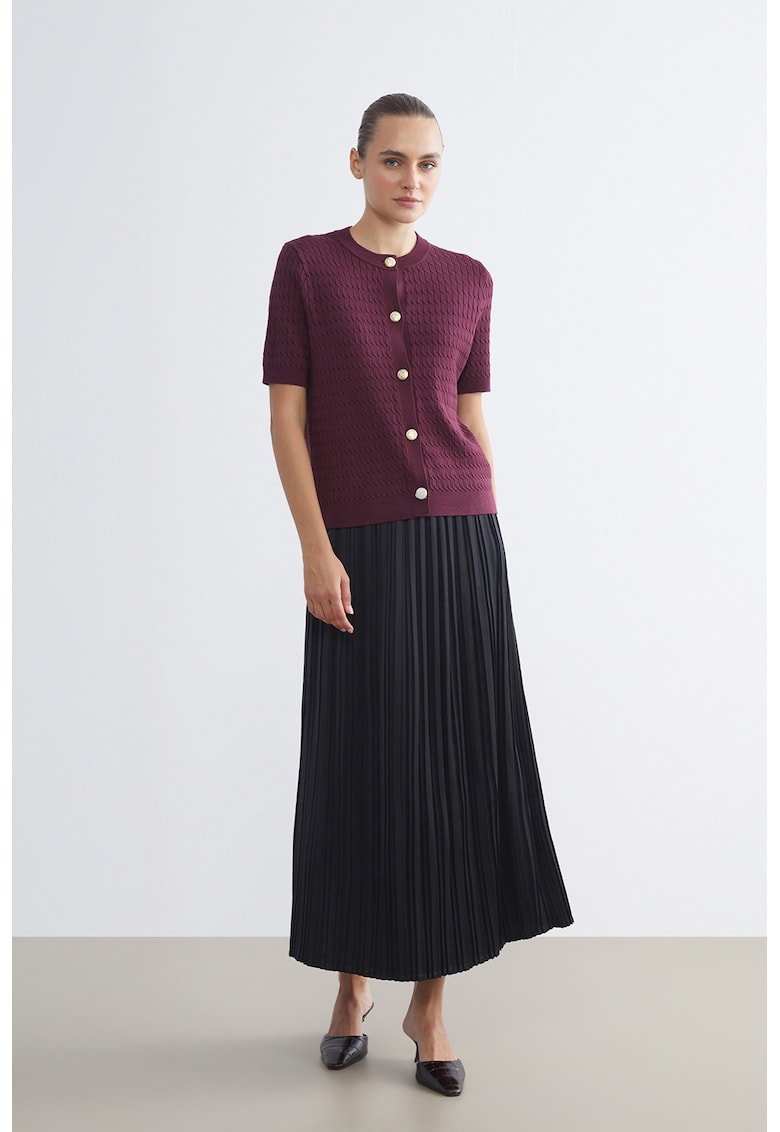 Fusta plisata cu snur de ajustare in talie