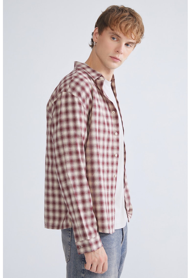 Camasa de bumbac in carouri - Rosu/Bej