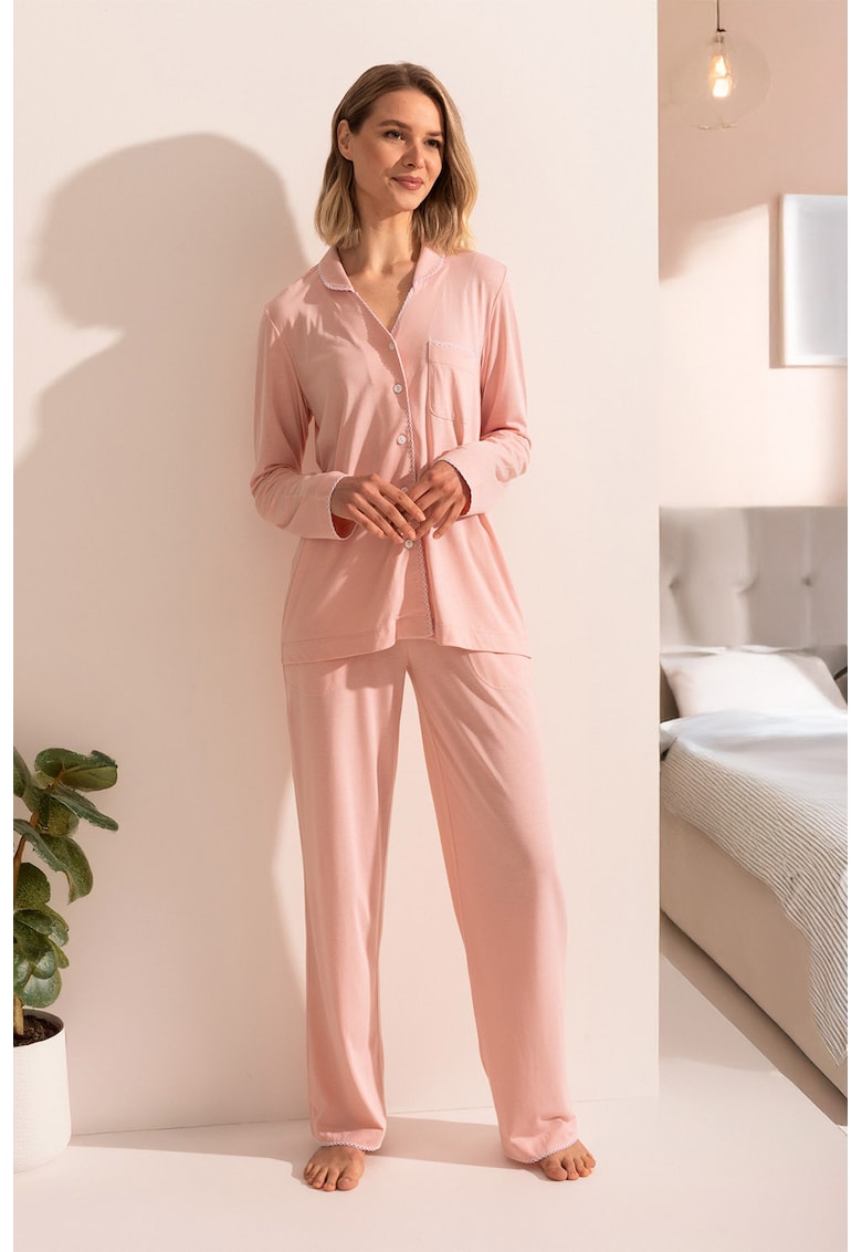 Pijama din amestec de bambus cu maneci lungi Gigi - Roz somon