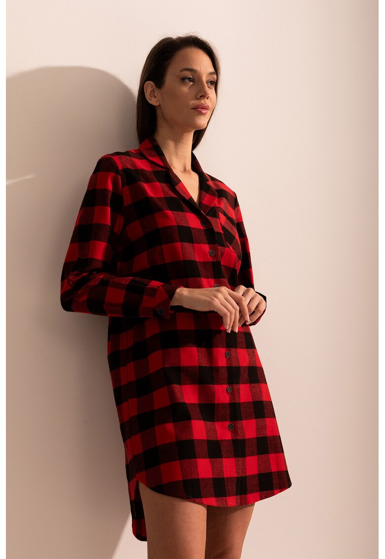 Camasa de noapte in carouri cu maneci lungi Victoria