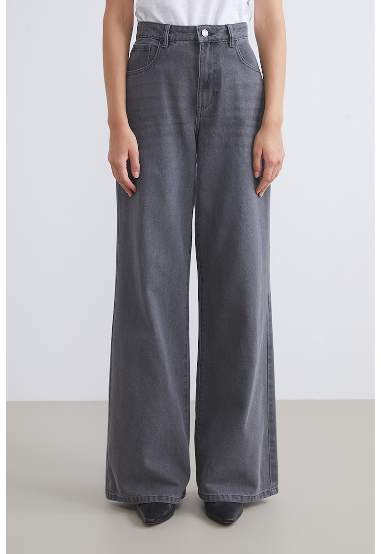 Blugi ampli cu talie inalta - Gri inchis