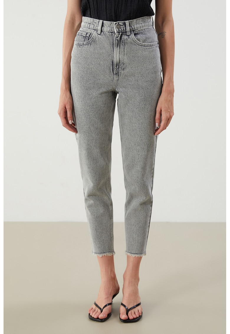 Blugi crop cu talie inalta - Gri deschis melange