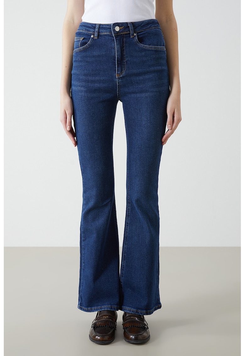 Blugi evazati cu talie inalta - Albastru inchis