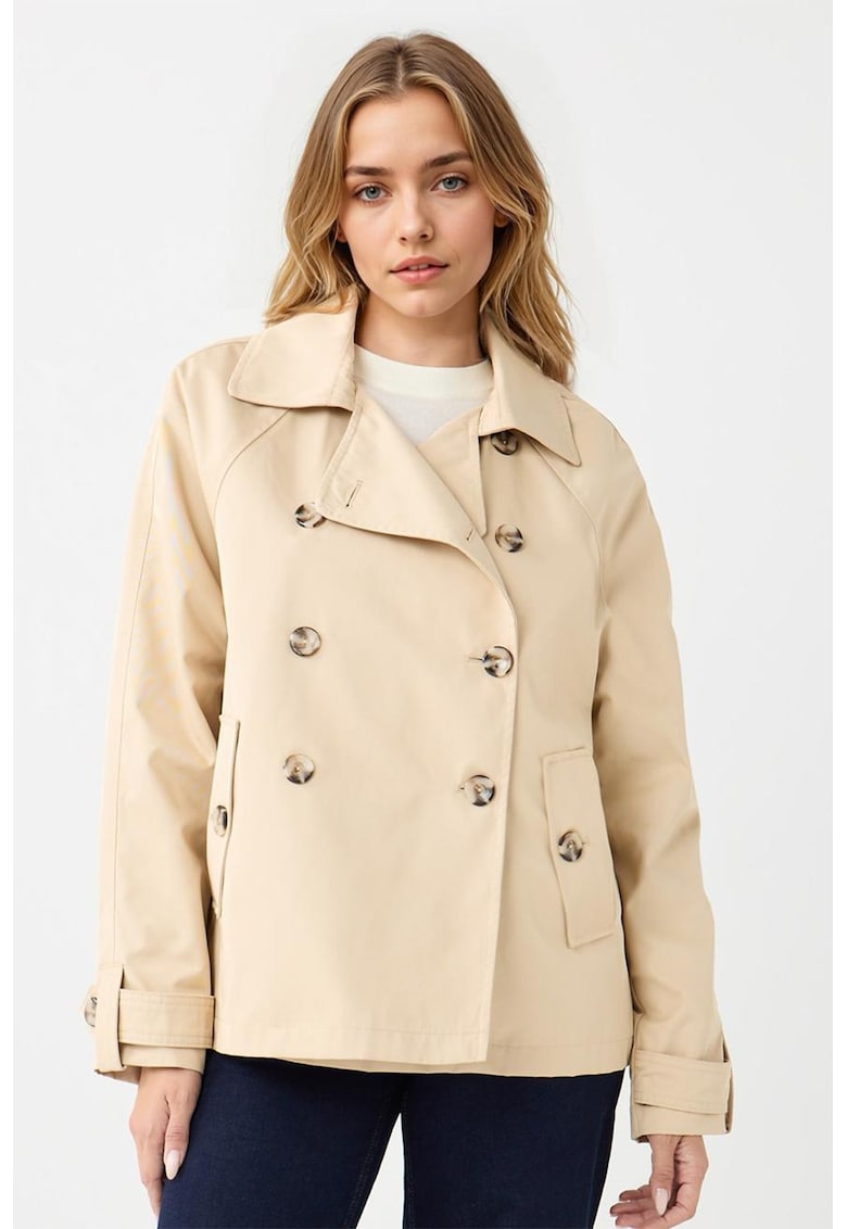 Trenci scurt cu buzunare laterale si doua randuri de nasturi