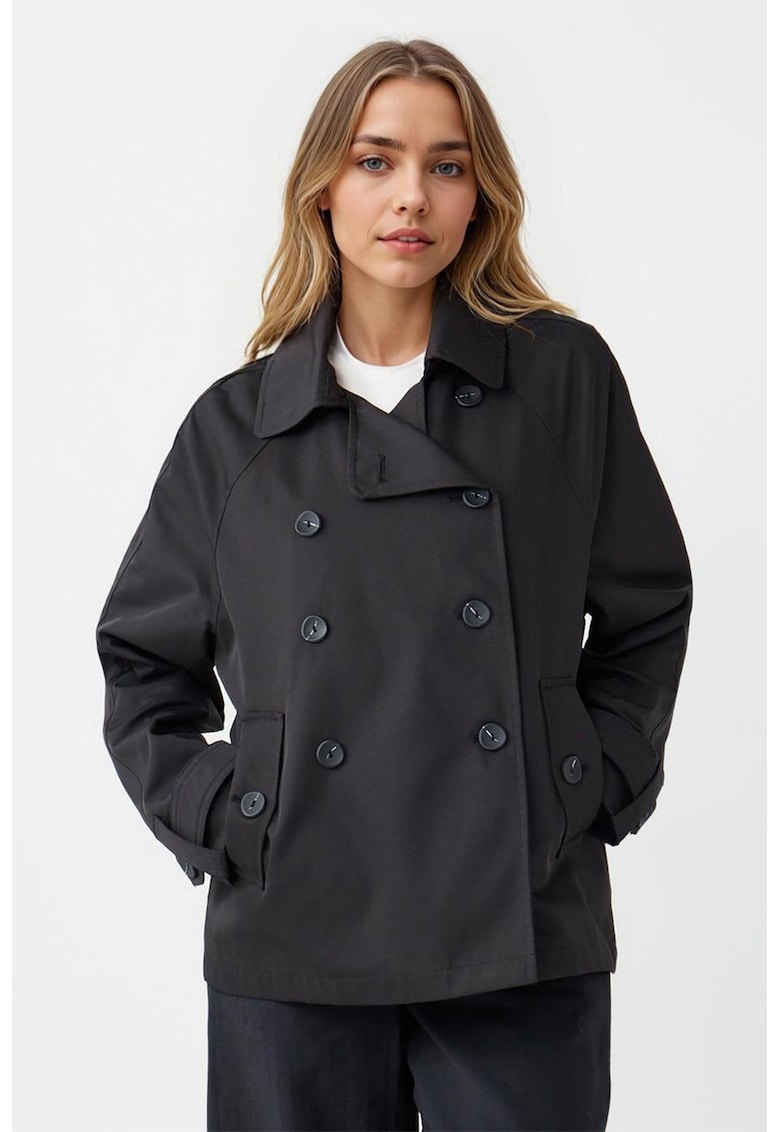 Trenci scurt cu buzunare laterale si doua randuri de nasturi