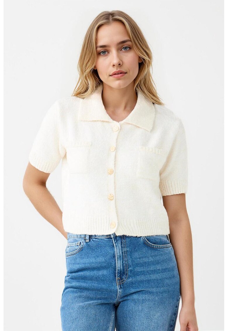 Cardigan uni cu maneci scurte - Alb fildes