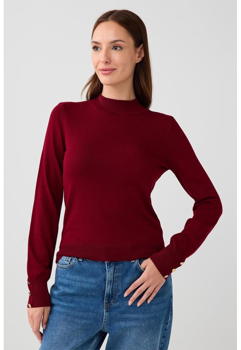 Pulover uni cu guler scurt - Visiniu