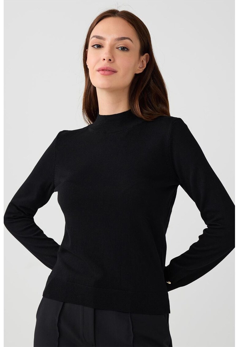 Pulover uni cu guler scurt - Negru