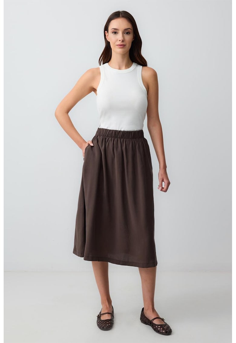 Fusta midi evazata din amestec de modal