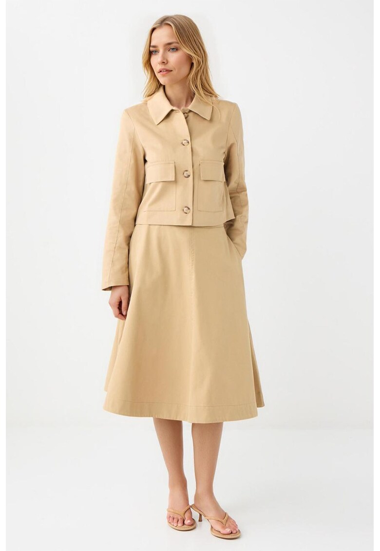 Fusta midi evazata cu fermoar - Bej