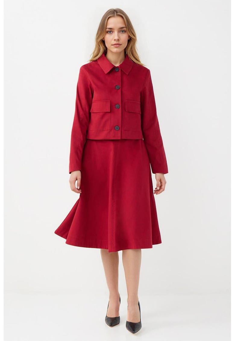 Fusta midi evazata cu fermoar - Rosu