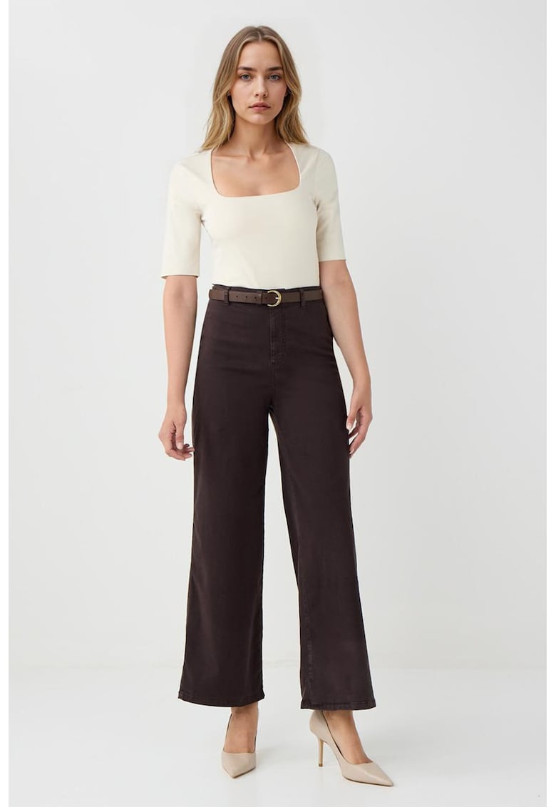 Pantaloni din amestec de lyocell cu croiala ampla - Maro