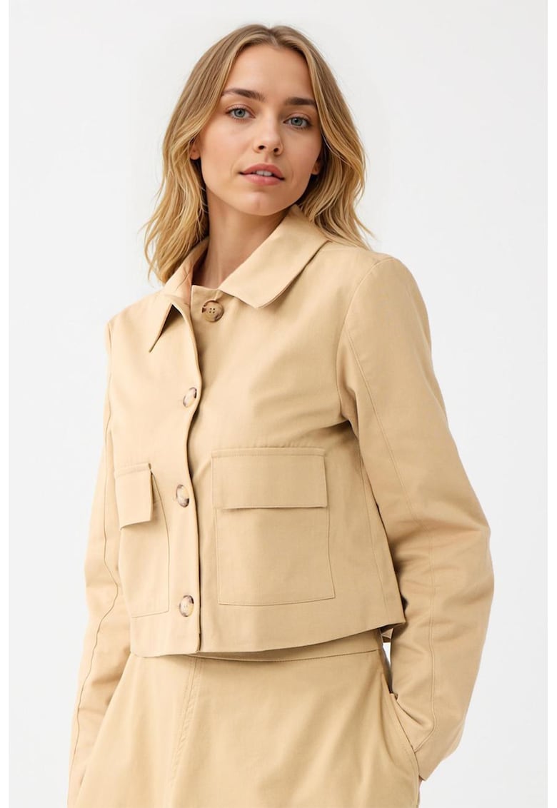 Jacheta crop cu buzunare cu clapa