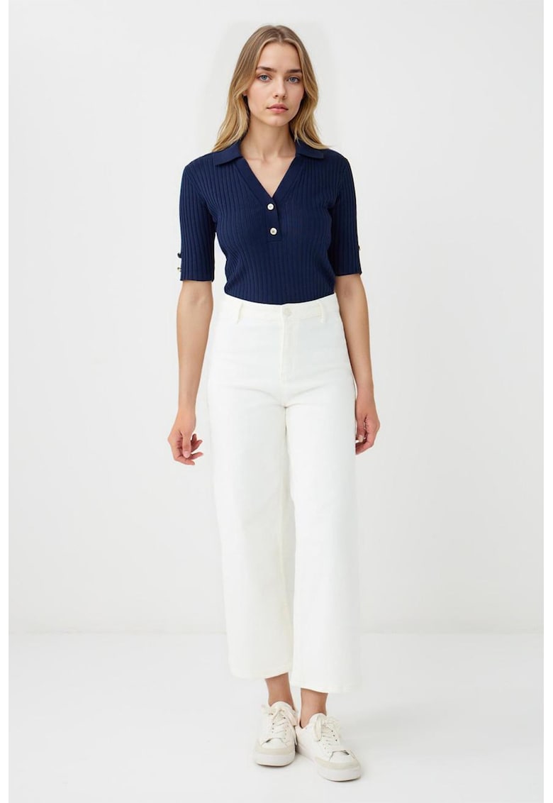 Blugi crop cu croiala ampla - Alb