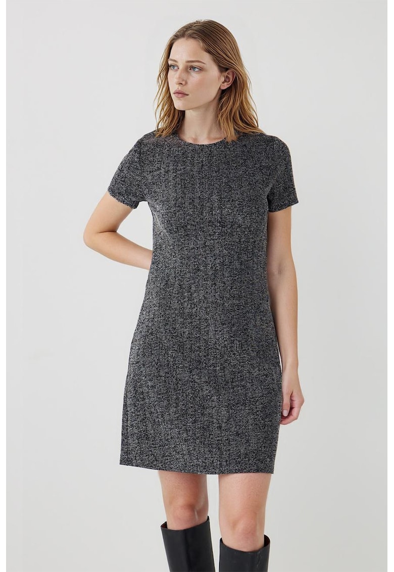 Rochie cu model herringbone - Gri inchis melange