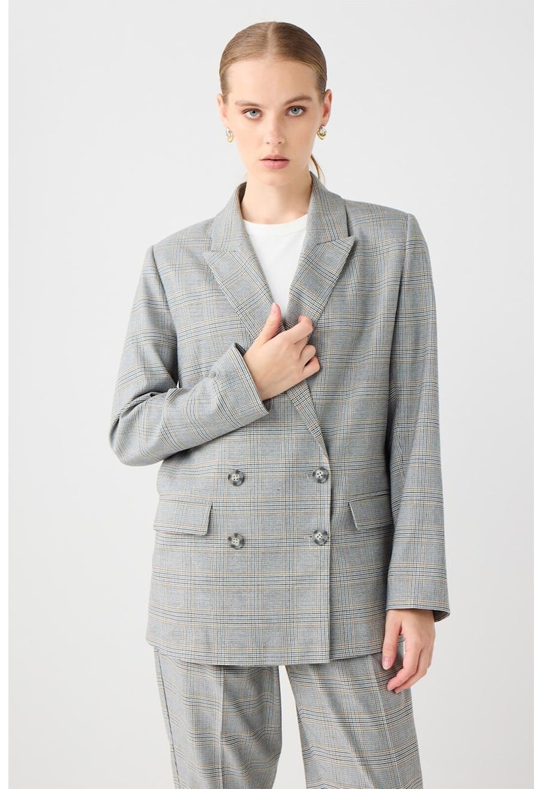 Sacou cu doua randuri de nasturi si model in carouri