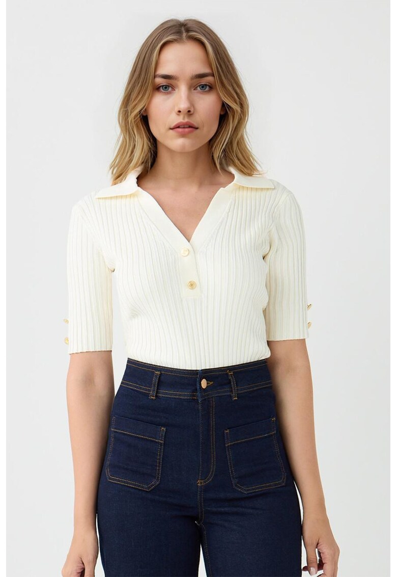 Tricou striat slim-fit - Alb murdar