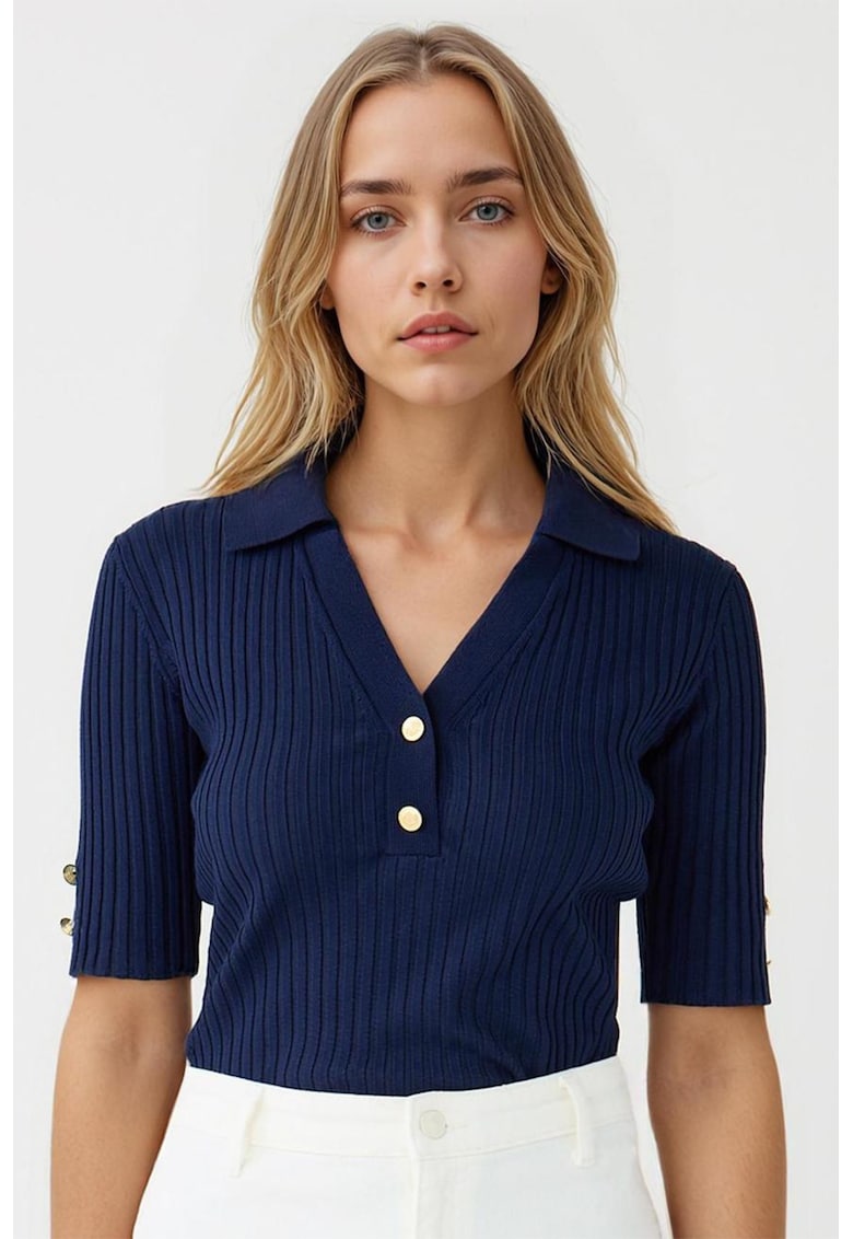 Tricou striat slim-fit - Bleumarin
