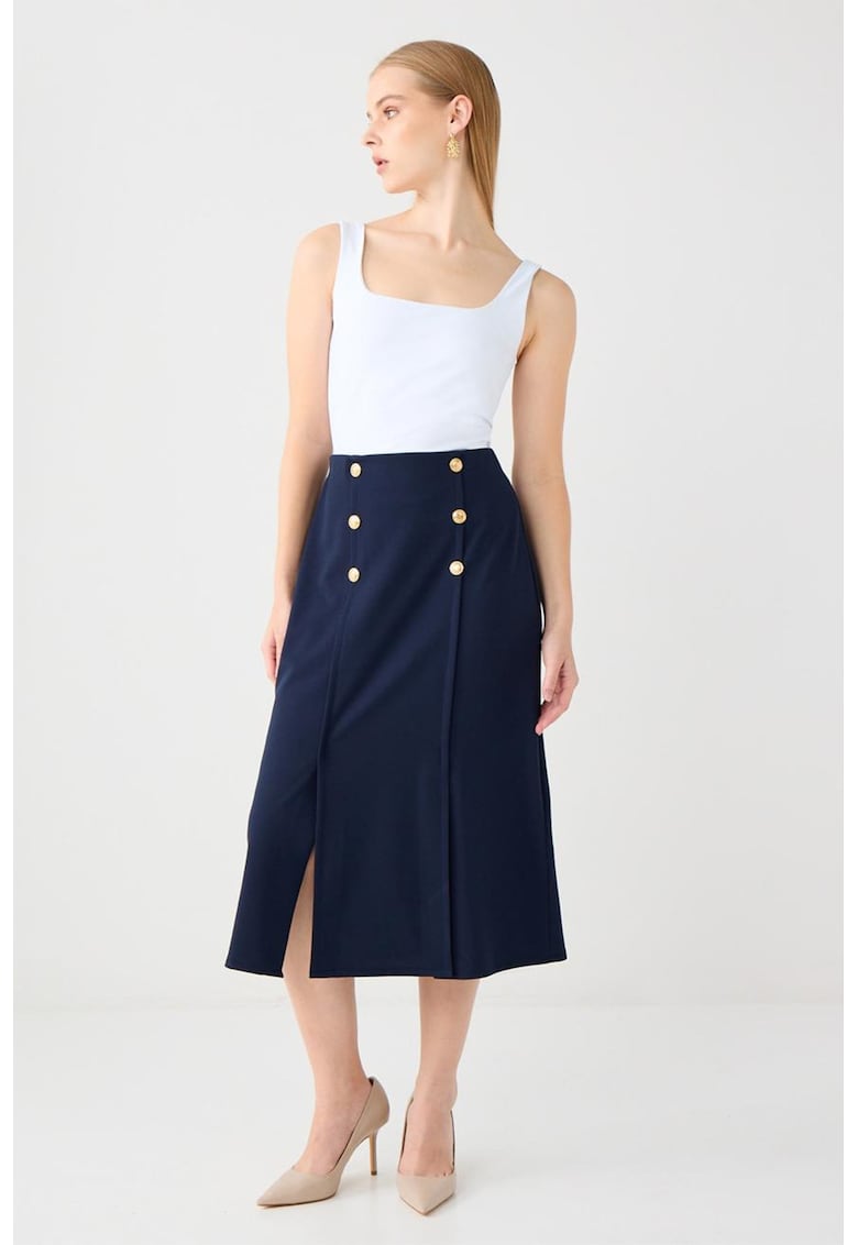 Fusta midi cu croiala dreapta si slituri frontale