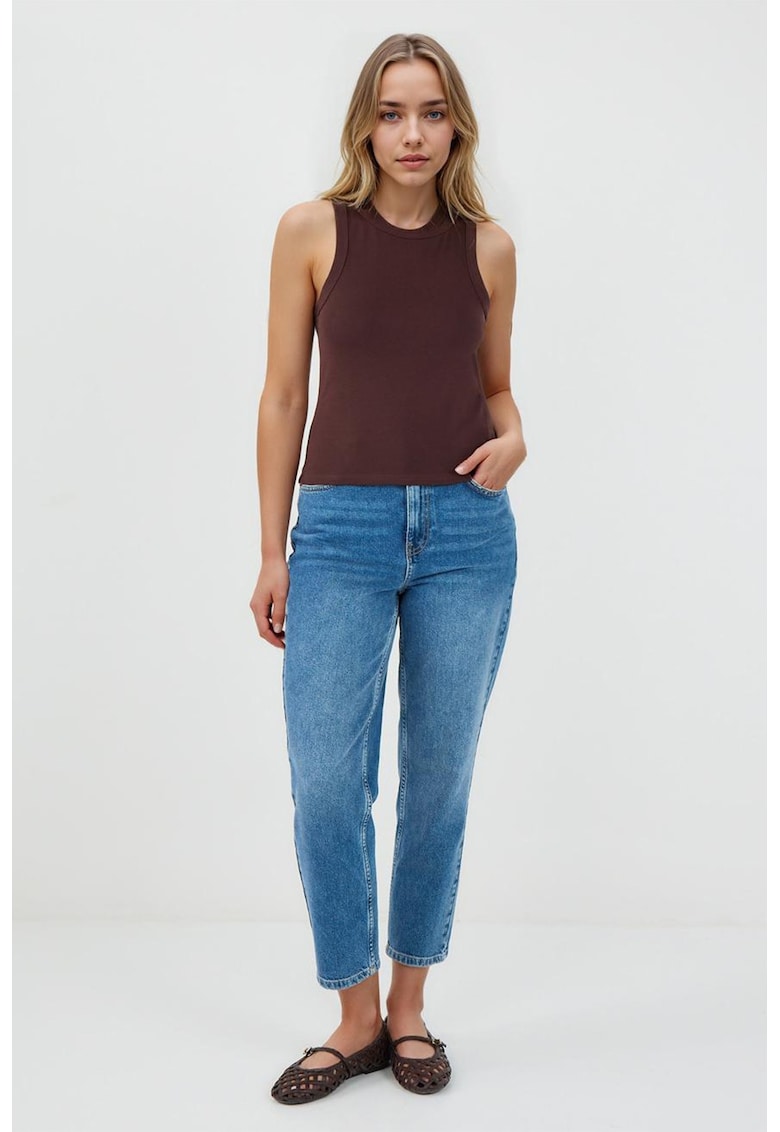 Top slim-fit din amestec de bumbac