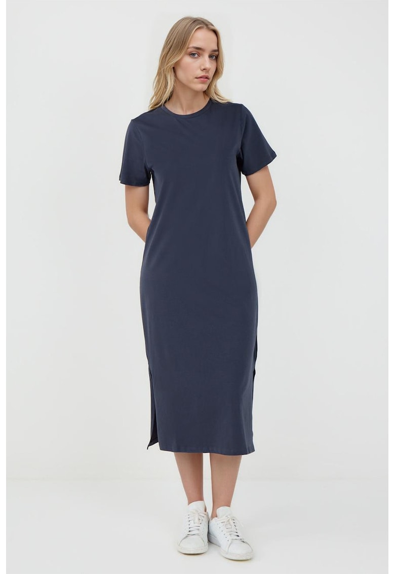 Rochie dreapta midi din bumbac cu slituri laterale