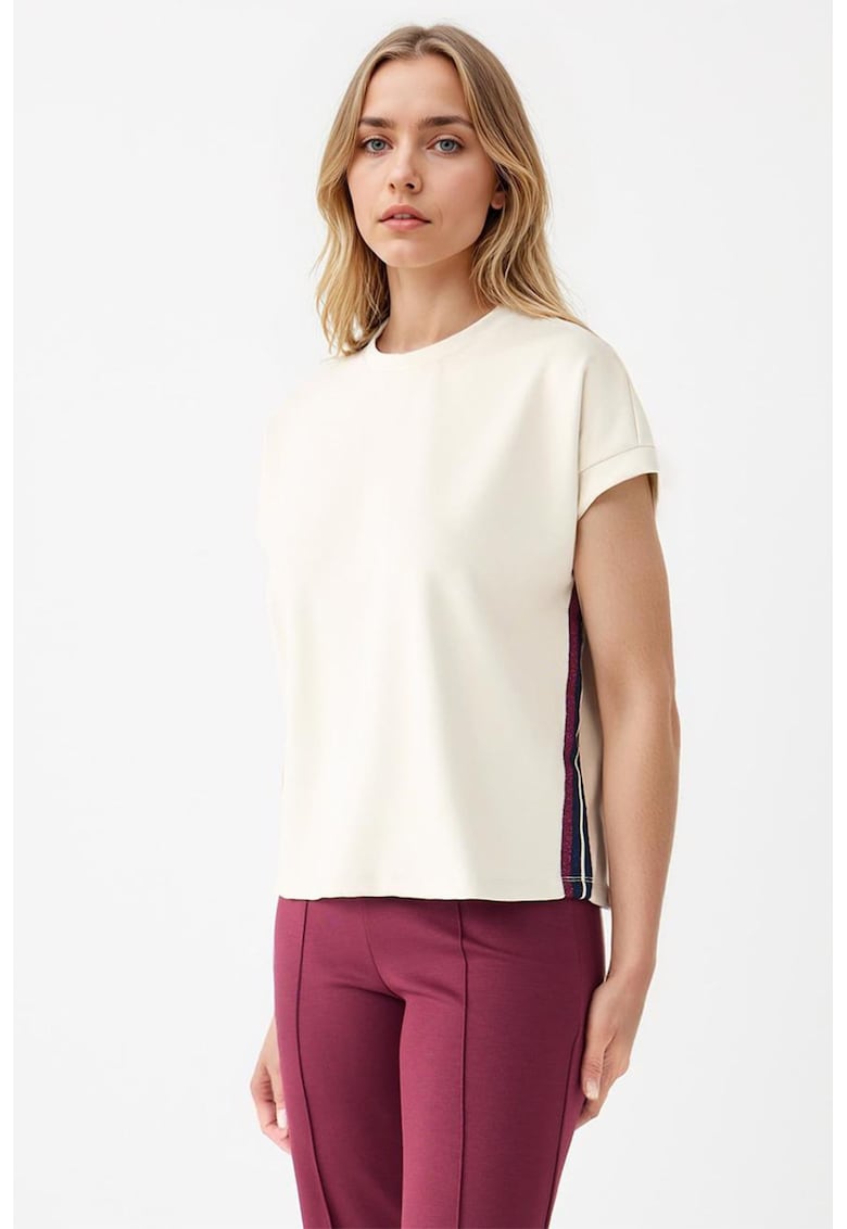 Tricou din amestec de modal cu detalii cu benzi - Alb murdar