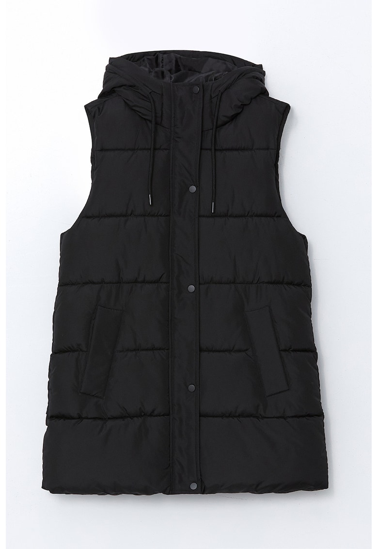 Vesta lunga cu fermoar si gluga