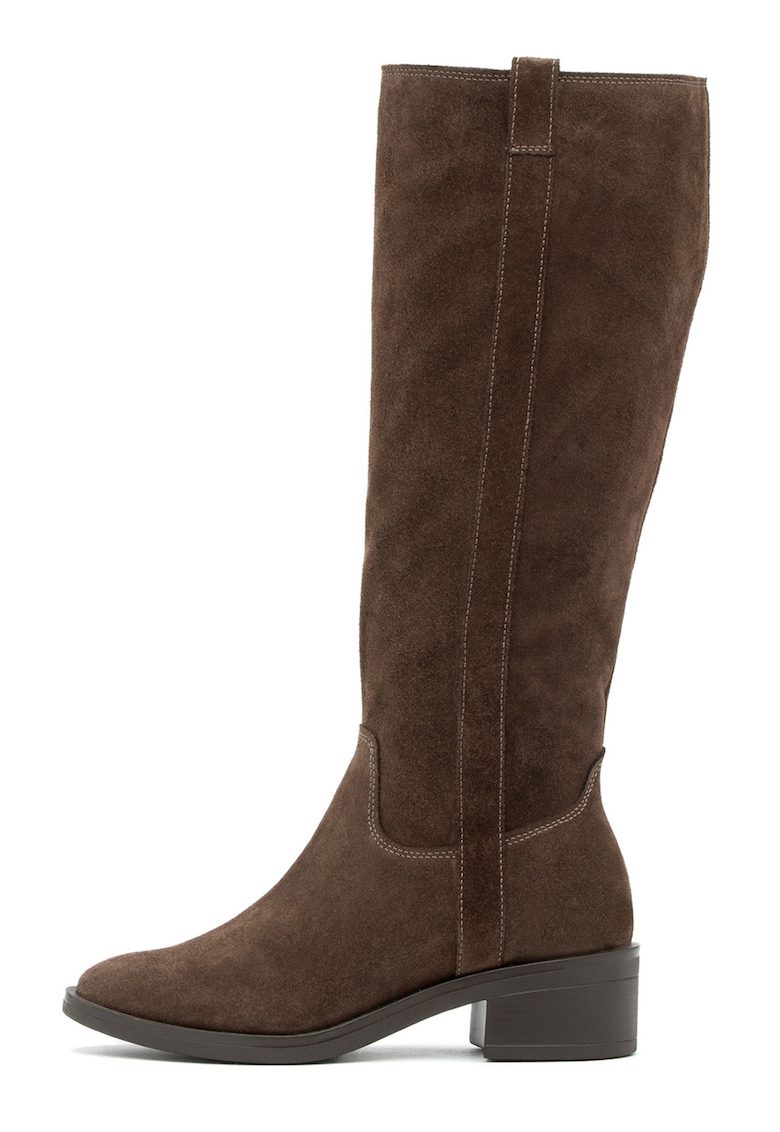 Cizme lungi de piele intoarsa cu toc masiv Bianka