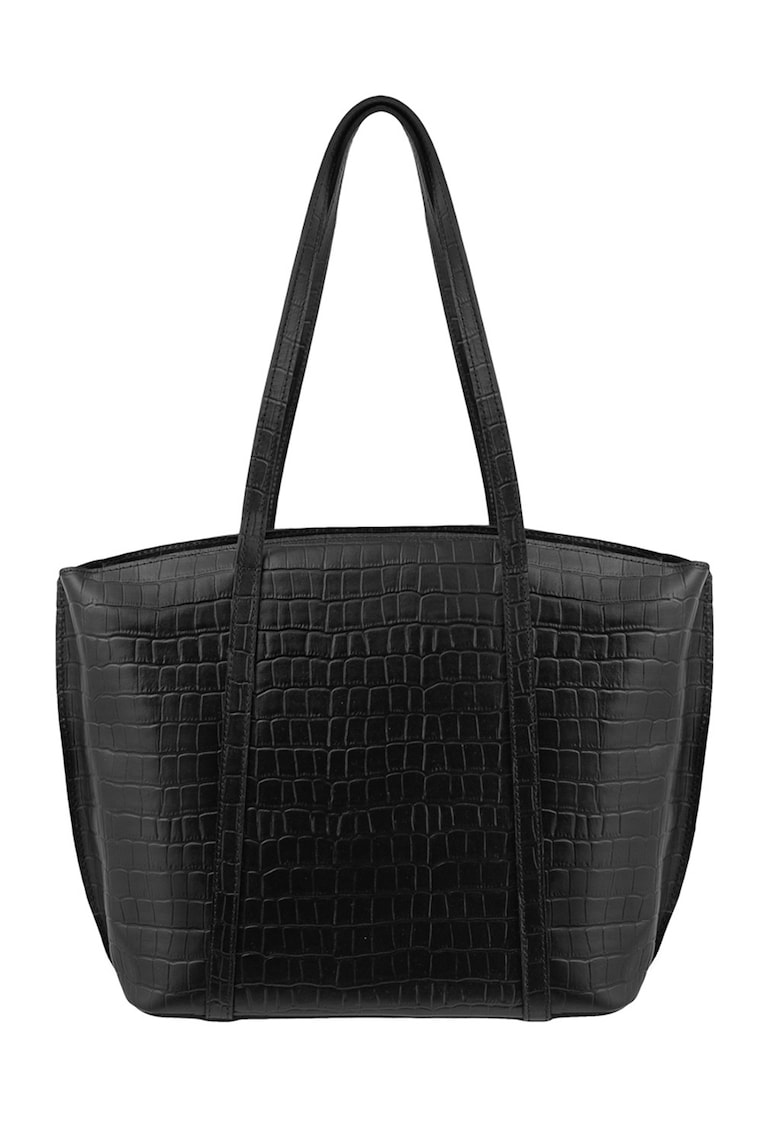 Geanta shopper din piele cu fermoar si model uni