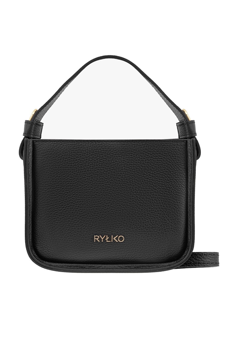 Geanta crossbody de piele cu logo metalic - Negru
