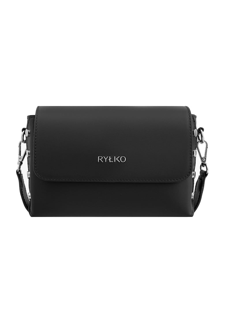 Geanta crossbody de piele cu bareta lant - Negru