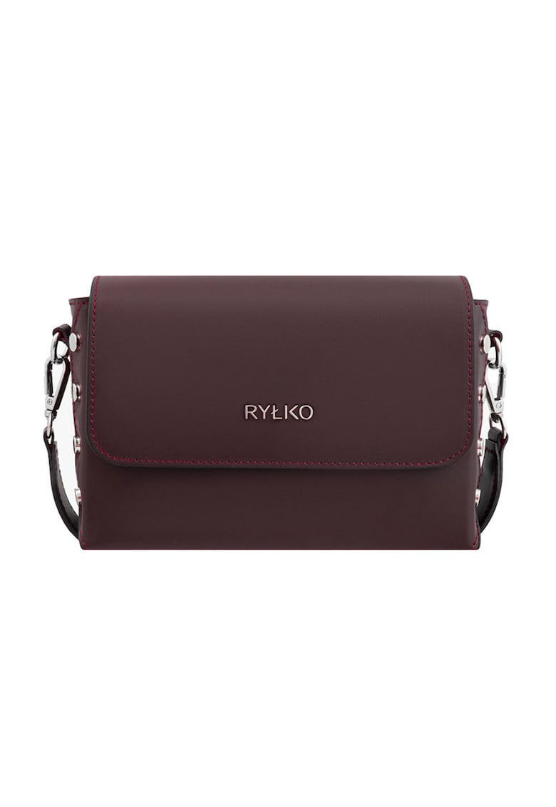 Geanta crossbody de piele cu bareta lant - Visiniu