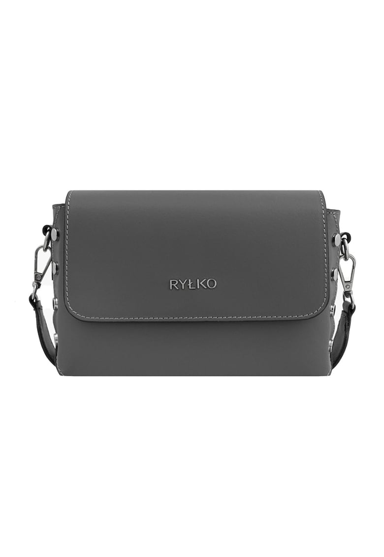 Geanta crossbody de piele cu bareta lant - Gri