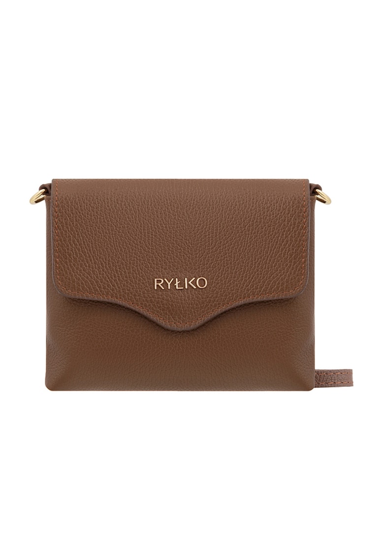 Geanta crossbody de piele cu clapa - Caramel