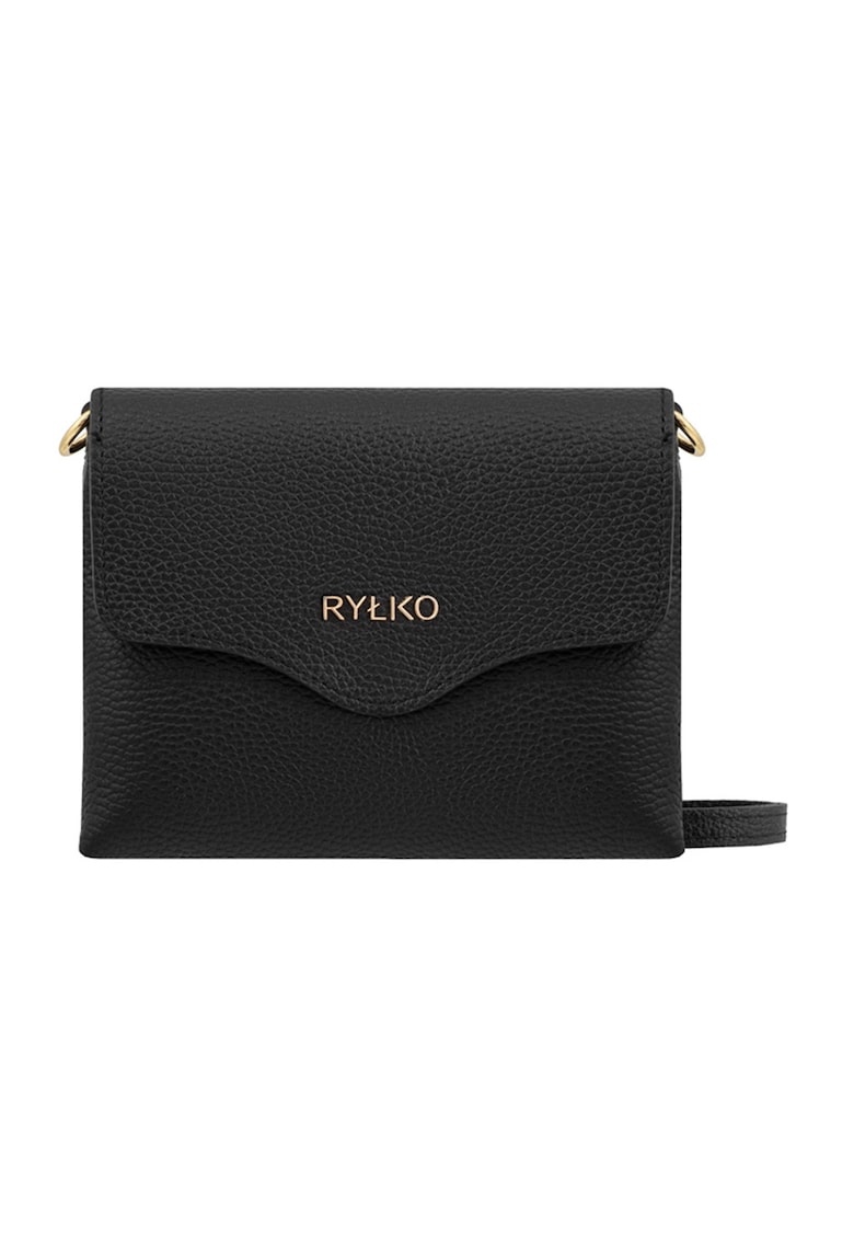 Geanta crossbody de piele cu clapa - Negru