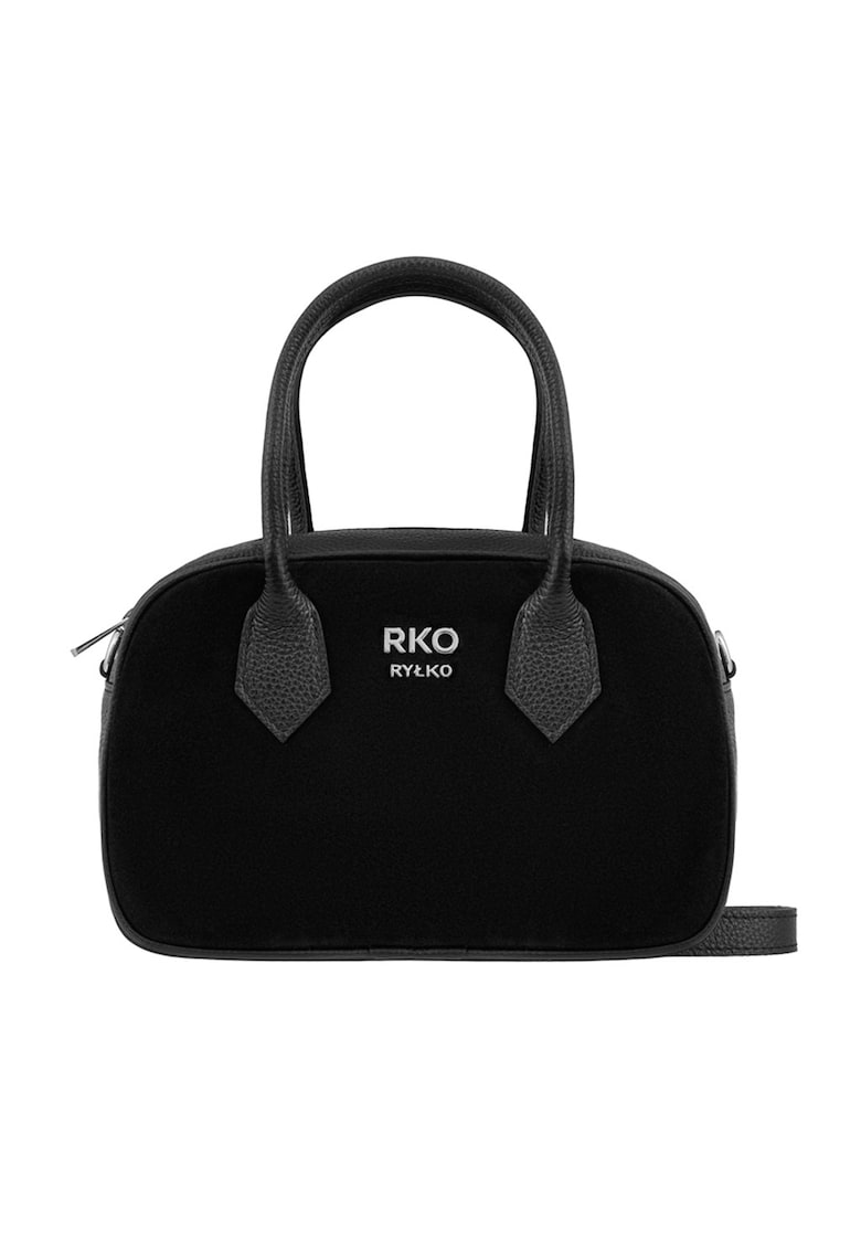 Geanta crossbody de piele si piele intoarsa - Negru
