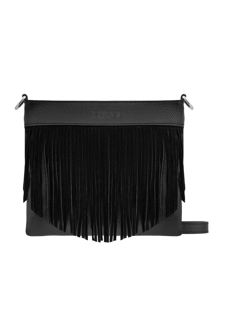 Geanta crossbody de piele cu franjuri - Negru