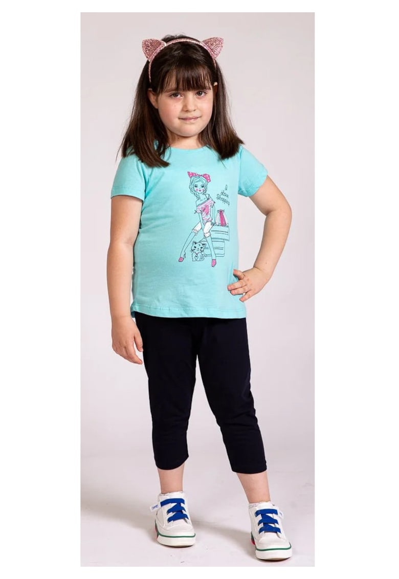 Set fetite din tricou cu imprimeu si pantaloni din bumbac