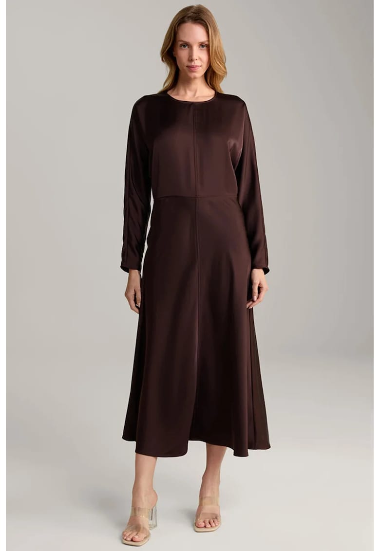 Rochie lunga satinata - cu fermoar la spate - Maro