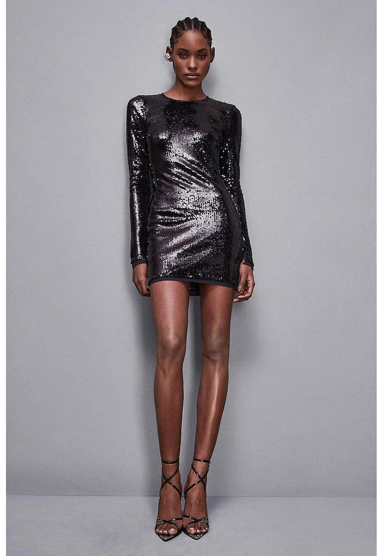 Rochie mini - regular-fit cu paiete si maneca lunga
