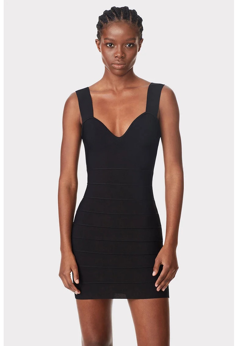 Rochie cu model suprapus si decolteu sweetheart - Negru